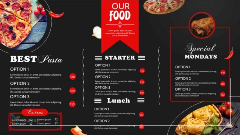 an image showing a food menu