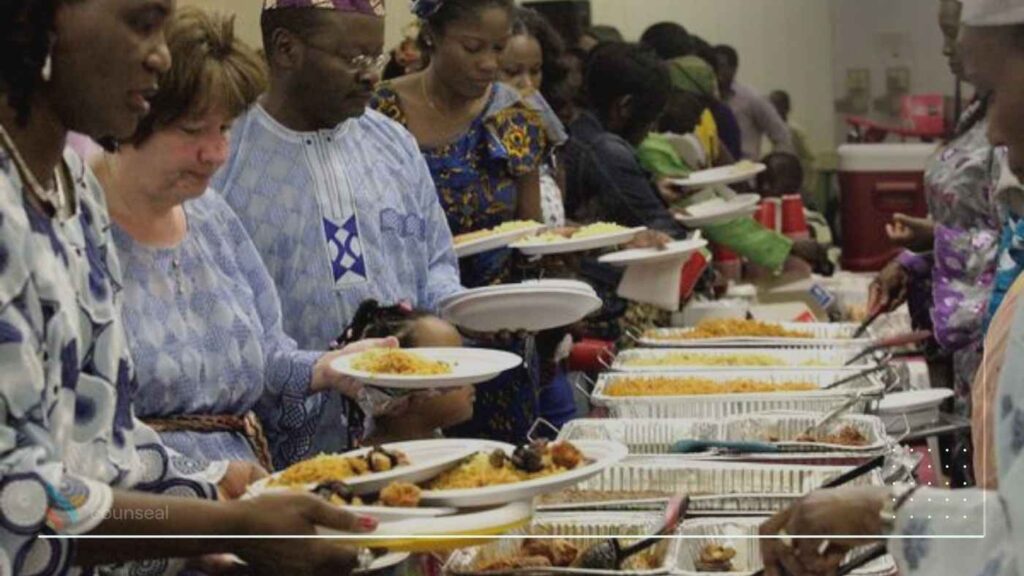 An image showing people being served at an event