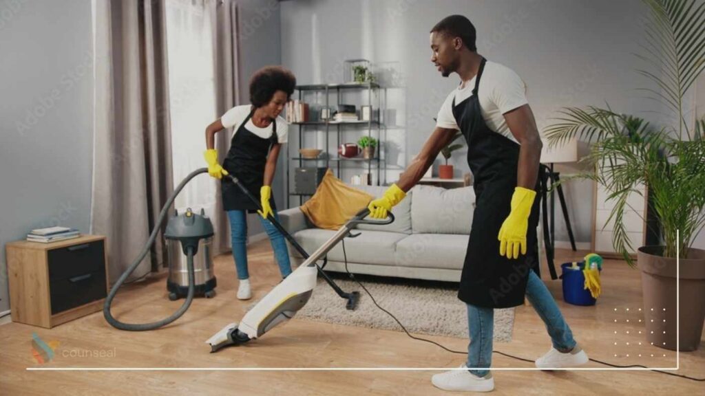 An image showing professional cleaners cleaning