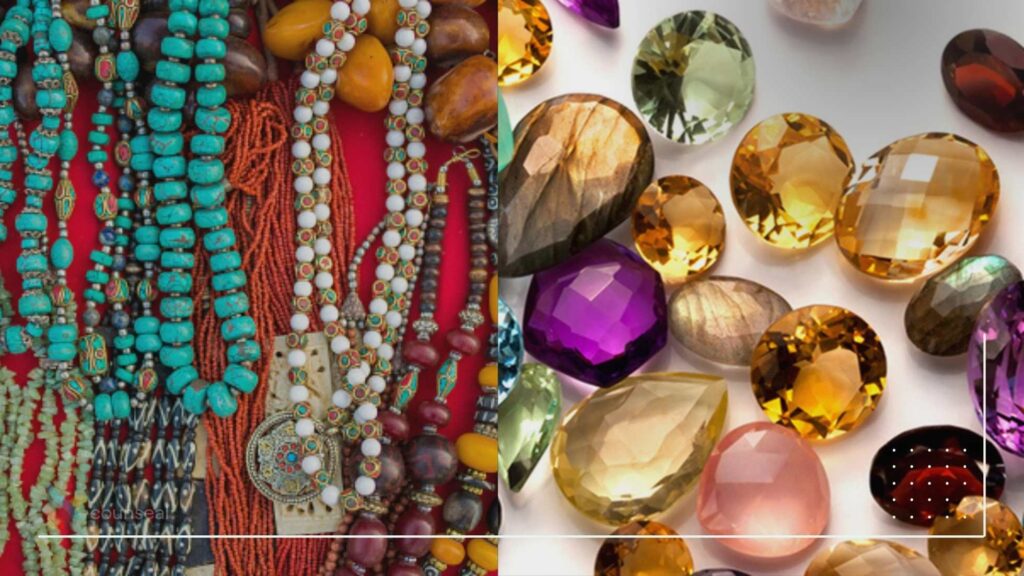 An image of different jewellery from beadworks to precious stones/metals