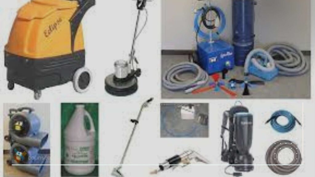An image of the various types of carpet cleaning equipments