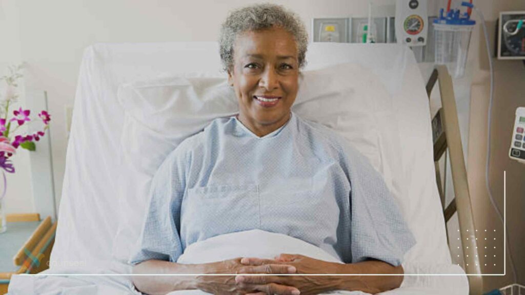  An image of a “happy” patient on a hospital bed
