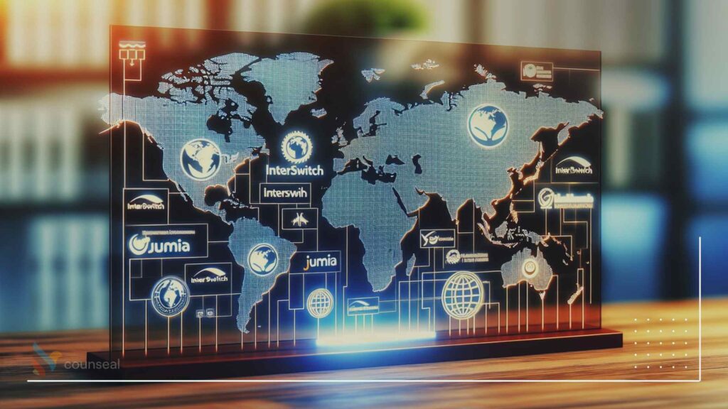 A world map showcasing the international presence of Interswitch and Jumia