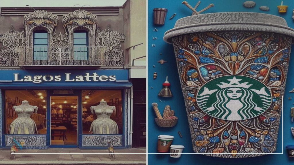 Side-by-side photographs of Lagos Lattes’ storefront and Dele’s Couture’s trademarked designs, showcasing the real-world impact of brand protection measures